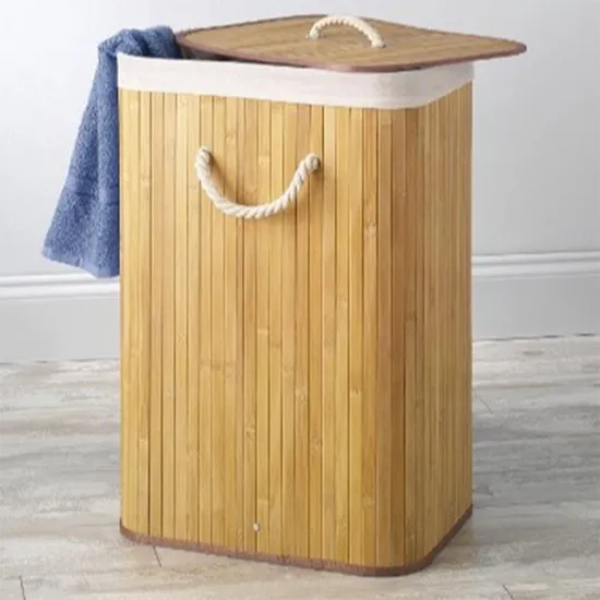 Foldable Storage Hamper Natural Bamboo Laundry Basket Removable Washable Lining 