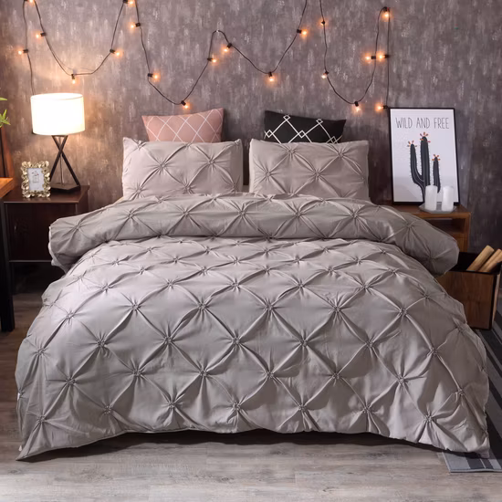 Luxury Design Pinch Pleated Elastic Embroidery Tufted Bedding Bedsheet Duvet Cover Set