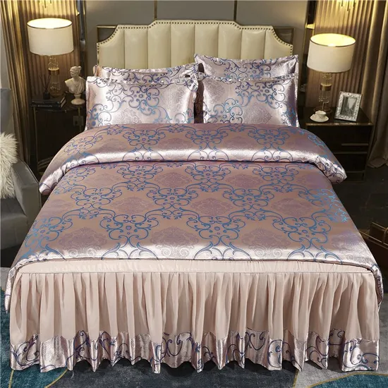 Luxury European Jacquard Bed Sheet Style Satin Silky Printed Flower Plant Nature Organic 4 PCS Bright Color Bedding Sets 