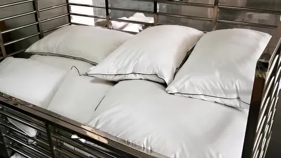Manufacturer Wholesale 100% Organic Cotton Shell Goose / Duck Feather Down Filled Premium Quality Standard Size Hotel Home Bed Sleeping Pillow in Vacuum Packing