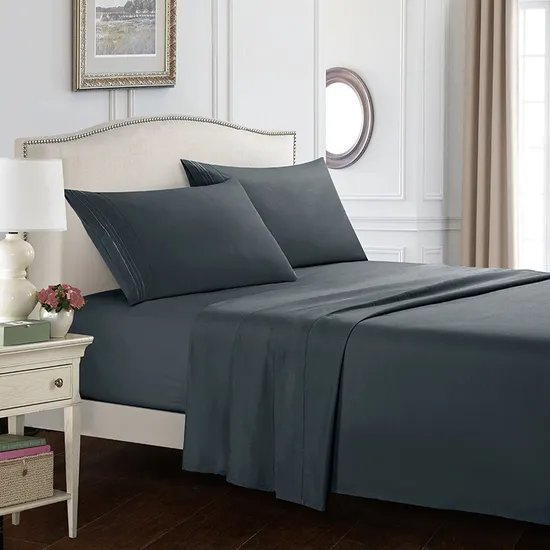 4 PCS Solid Color Bedding Set Cotton/Polyester Bedsheet Set, Suitable for Hotels and Homes, Best Seller on Amazon 